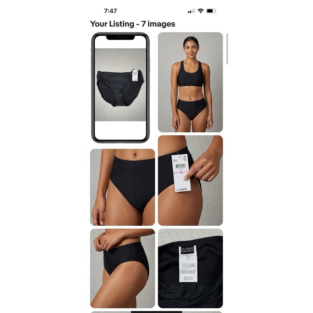 NWT Island Escape Women's Solid Bikini Swim Bottom Black Size 10 Style 760029